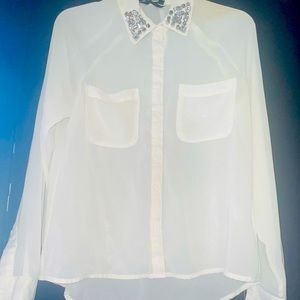 Forever 21 flowy mesh button down top size Large